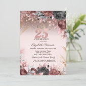 Invitation Lumières, Parties scintillant Fleurs Chic 25e anni (Debout devant)