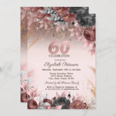 Invitation Lumières, Parties scintillant Fleurs Chic 60e anni (Devant / Derrière)