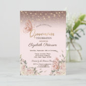 Invitation Lumières, Parties scintillant rose papillons Quinc (Debout devant)