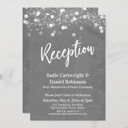Invitation Lumières Réception de Mariage Texturée Grise Uniqu (Devant / Derrière)