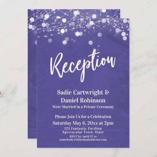 Invitation Lumières Réception de Mariage Texturée Violet Seul (Devant / Derrière)