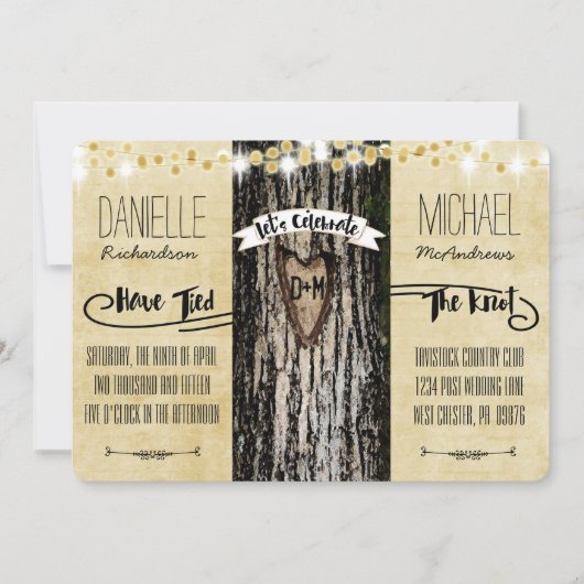 Invitation Lumières romantiques et arbre rustique Mariage Inv (Devant)