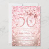 Invitation Lumières rose Gold Floral 50e Anniversaire (Devant)