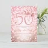 Invitation Lumières rose Gold Floral 50e Anniversaire (Debout devant)