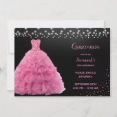 Invitation Lumières rose princesse Quinceanera noire (Devant)
