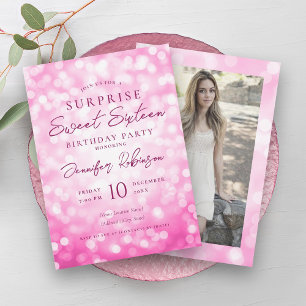 Invitation Lumières roses chaudes Photo SURPRISE Sweet 16