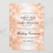 Invitation Lumières roses de miroitement d'or de mariage (Devant / Derrière)