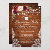 Invitation Lumières Rustique Bois Dentelle Bourgogne Invitati (Devant / Derrière)