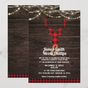 Invitation Lumières rustiques à carreaux et bois de cerf avec