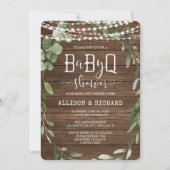 Invitation Lumières rustiques baby shower barbecue en bois ve (Devant)