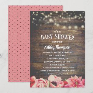 Invitation Lumières rustiques Baby shower rose et Brown