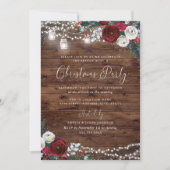 Invitation Lumières rustiques Bourgogne Floral Neige Noël (Devant)