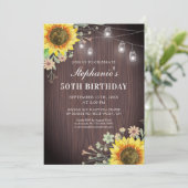 Invitation Lumières rustiques de 50e anniversaire tournesol e (Debout devant)