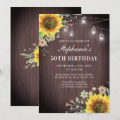 Invitation Lumières rustiques de 50e anniversaire tournesol e (Devant / Derrière)