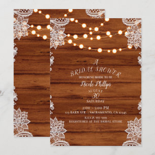 Invitation Lumières rustiques en bois et en ficelle pour une