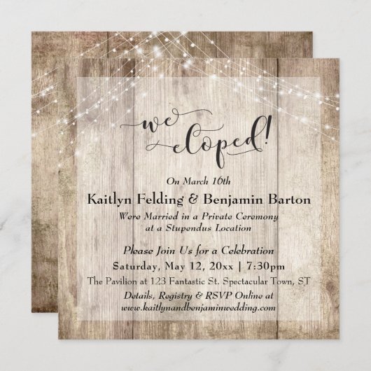 Invitation Lumières Rustiques En Bois Nous Avons Été Typograp (Devant / Derrière)