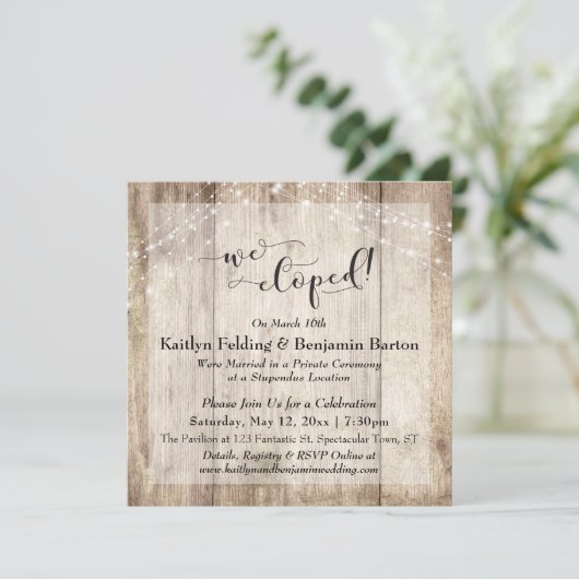 Invitation Lumières Rustiques En Bois Nous Avons Été Typograp (Debout devant)