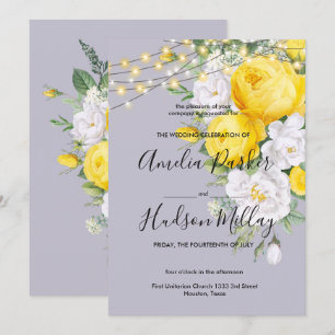 Invitation Lumières rustiques mariage floral jaune