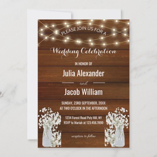 Invitation Lumières rustiques modernes | Fleurs en Jar | MARI (Devant)