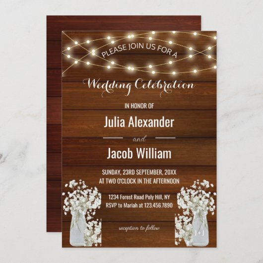 Invitation Lumières rustiques modernes | Fleurs en Jar | MARI (Devant / Derrière)