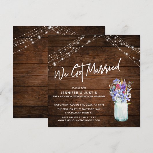 Invitation Lumières Rustiques Nous sommes mariés Fleurs sauva (Devant / Derrière)