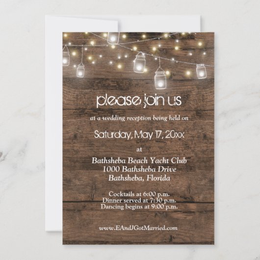 Invitation Lumières Rustiques Réception Mariage de photos (Dos)