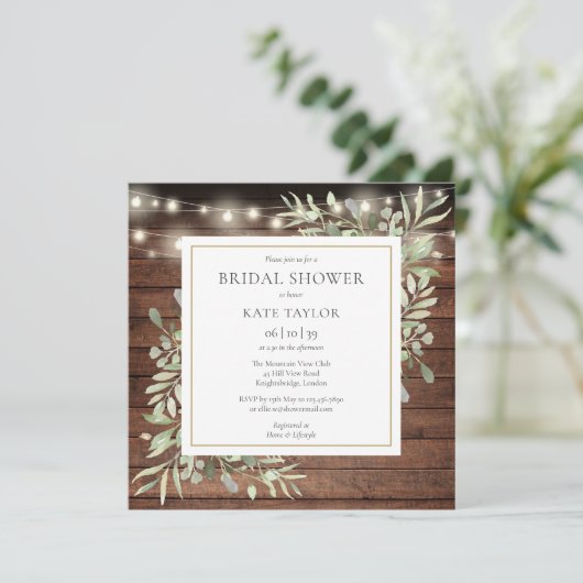 Invitation Lumières rustiques Verdure Photo QR Code Fête des (Debout devant)