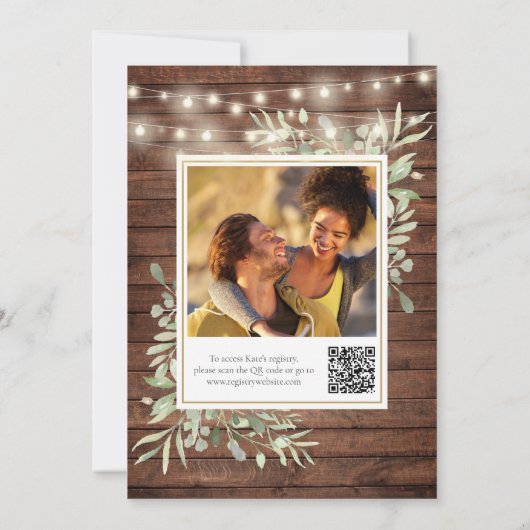 Invitation Lumières rustiques Verdure QR Code Fête des mariée (Dos)
