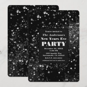 Invitation Lumières scintillantes argent noir pour la fête du