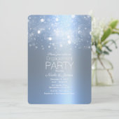 Invitation Lumières scintillantes argentées bleu glacé d'hive (Debout devant)
