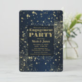 Invitation Lumières scintillantes bleues et or Engagement Gla (Debout devant)