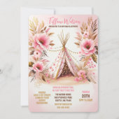 Invitation Lumières scintillantes florales roses bohèmes pour (Devant)