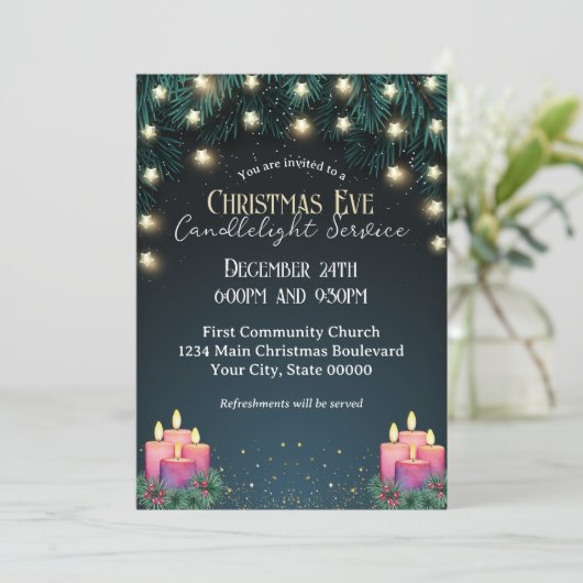 Invitation Lumières scintillantes Service de réveillon de Noë (Debout devant)