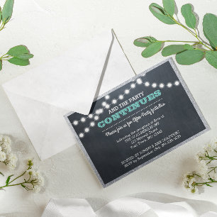 Invitation Lumières Tableau Teal Bordure Argentée Après la Fê