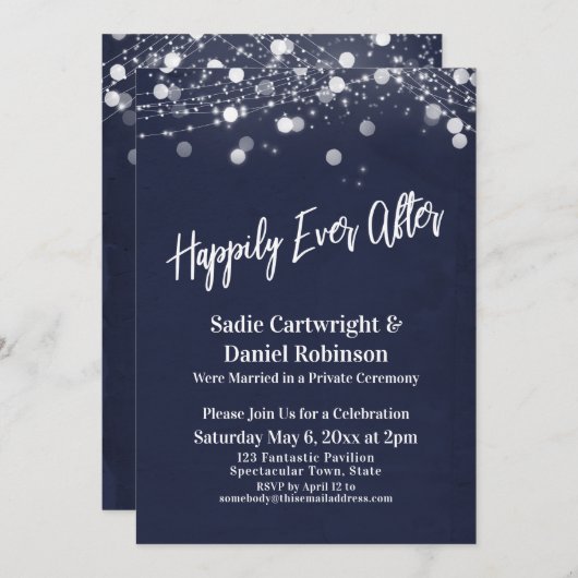 Invitation Lumières Texturé Réception de Mariage Navy (Devant / Derrière)