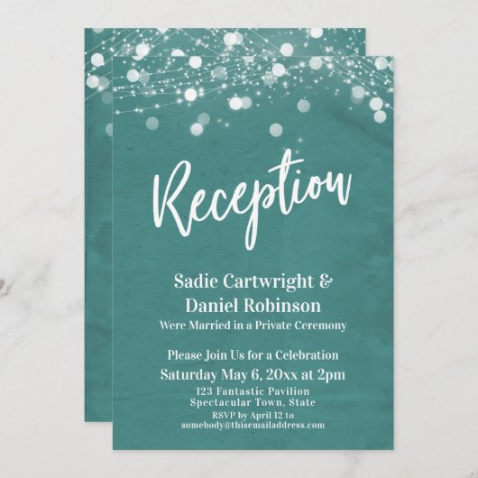Invitation Lumières Texturées Réception de mariage Turquoise  (Devant / Derrière)