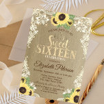 Invitation Lumières, Tiara, Dentelles Tournesols Kraft Sweet<br><div class="desc">Fleurs de soleil,  lampes à cordes,  dentelle et tiare dorée sur un arrière - plan kraft.</div>