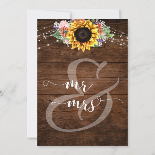 Invitation Lumières Tournesol Rustique Brown En Bois Juste Ma (Dos)