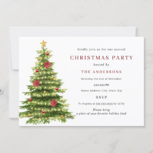 Invitation Lumières traditionnelles de Noël arbre vert rouge