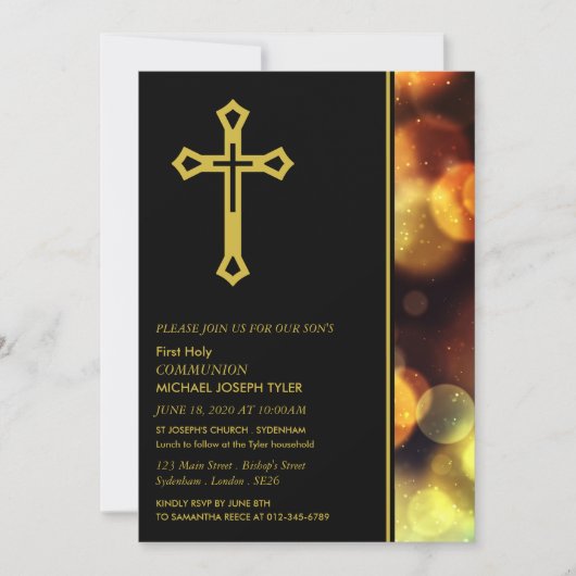Invitation Lumières Twilight Bokeh, Première Communion Sainte (Devant)