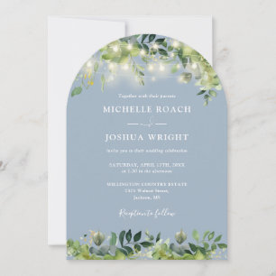 Invitation Lumières vertes Monogramme Dusty Mariage bleu