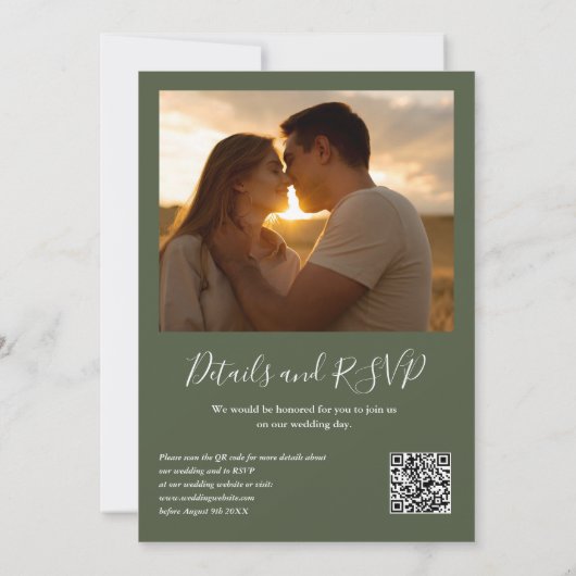 Invitation Lumières vertes QR Code Photo Olive Green Mariage (Dos)