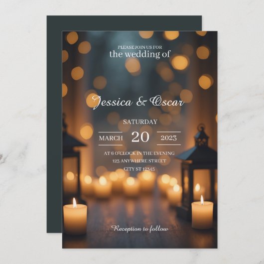 Invitation Luminaire lueur Moody Bokeh & Mariage de lanterne (Devant / Derrière)