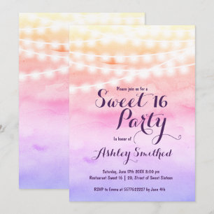 Invitation Luminaires à cordes rose de plage Sweet 16