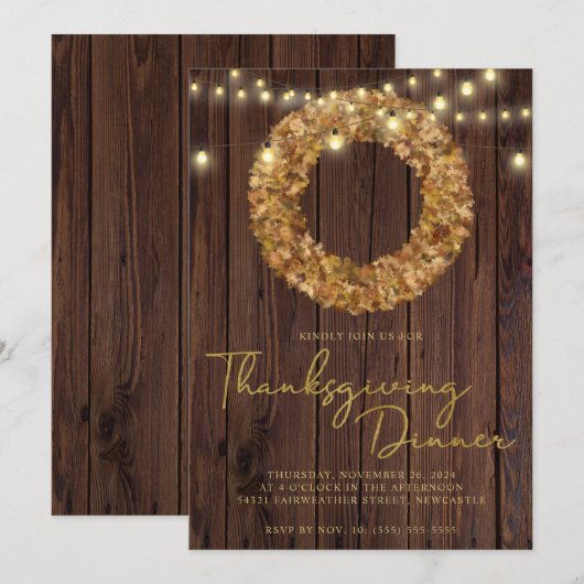 Invitation Luminaires à courroie de Thanksgiving rustique Boi (Devant / Derrière)