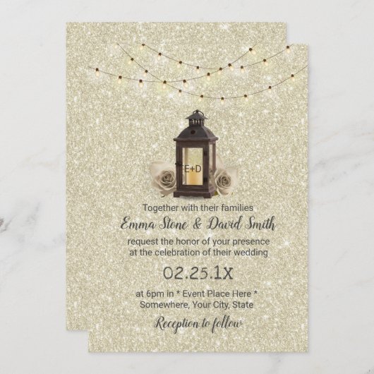 Invitation Luminaires à lanterne et à cordes rustiques Mariag (Devant / Derrière)