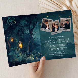 Invitation Luminaires de forêt enchantée Code QR Photo Mariag