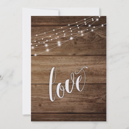 Invitation Luminaires en bois marron rustique Réception de ma (Dos)