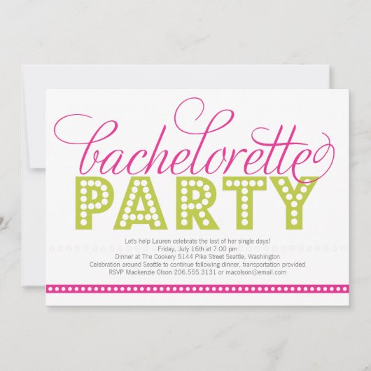 Invitation lumineuse de partie de Bachelorette de (Devant)