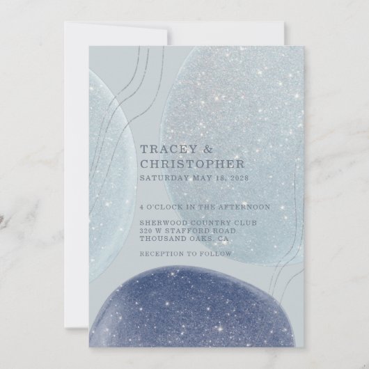 Invitation Lumineuse Ice Bleu Argent & Marine Mariage moderne (Devant)